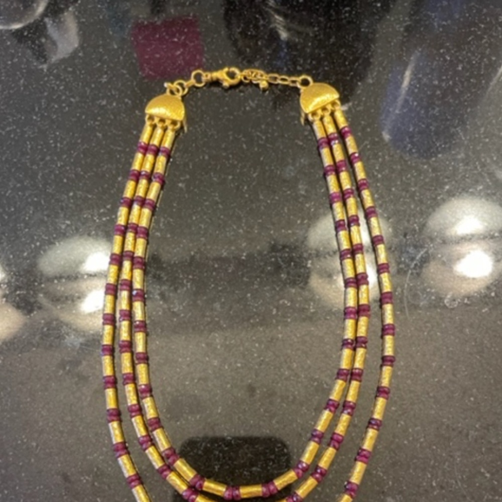 Gurhan 24K Gold & Ruby 3 Strand Necklace - Picture 4 of 8
